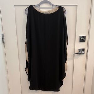 Halston Heritage Black and Cream Asymmetrical Sheath Dress